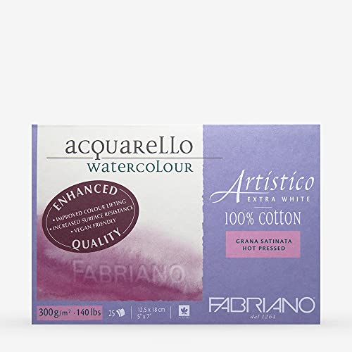 Honsell 301218 - Fabriano Artistico Acquarello Watercolour, hochwertiger Künstler - Aquarellkarton, extra weiß, Satiniert hot pressed, ca. 12,5 x 18 cm, 25 Blatt 300 g/m² von Honsell
