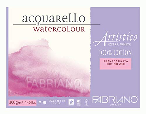 Honsell 303045 - Fabriano Artistico Acquarello Watercolour, hochwertiger Künstler - Aquarellkarton, extra weiß, Satiniert hot pressed, ca. 30,5 x 45,5 cm, 20 Blatt 300 g/m² von Honsell