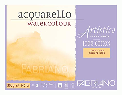 Honsell 311218 - Fabriano Artistico Acquarello Watercolour, hochwertiger Künstler - Aquarellkarton, extra weiß, Feinkorn cold pressed, ca. 12,5 x 18 cm, 25 Blatt 300 g/m² von Honsell