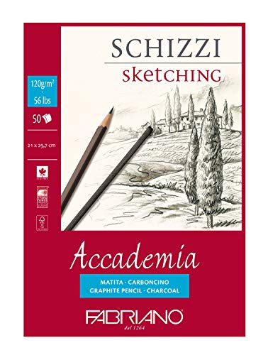 Honsell 41122129 - Fabriano Accademia Schizzi, DIN A4, 120 g/m², 50 Blatt, weiß, hochwertiges, radierfestes Zeichenpapier, säure- und ligninfrei, für alle Trockentechniken von Fabriano