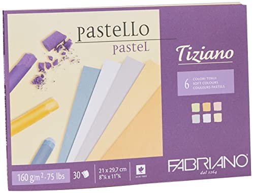 Honsell 46021297 - Fabriano Tiziano Block Pastelltöne, DIN A4, 30 Blatt, 160 g/m², hoch hadernhaltig, säurefrei und alterungsbeständig, griffige, raue Oberfläche von Fabriano
