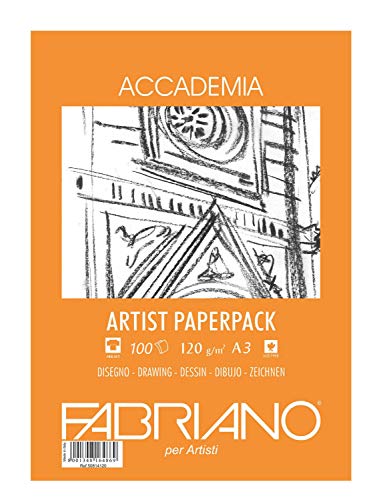 Honsell 50813120 - Fabriano Accademia Zeichenpapier, Block kopfgeleimt, 120 g/m², DIN A3, 100 Blatt, matt, säurefrei und alterungsbeständig, sehr radierfest von Fabriano