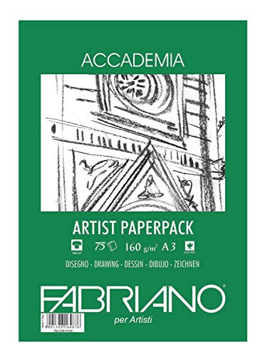Honsell 50813160 - Fabriano Accademia Zeichenpapier, Block kopfgeleimt, 160 g/m², DIN A3, 75 Blatt, matt, säurefrei und alterungsbeständig, sehr radierfest von Unbekannt