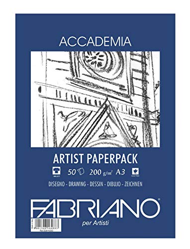 Fabriano Honsell 50813200 - Accademia Zeichenpapier, Block kopfgeleimt, 200 g/m², DIN A3, 50 Blatt, matt, säurefrei und alterungsbeständig, sehr radierfest von Fabriano