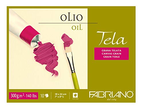 Honsell 68001824 - Fabriano "Tela" Ölmalkarton, Ölmalpapier mit Leinenstruktur, 300 g/m², 18 x 24 cm, 10 Blatt, Block 4 seitig geleimt, säurefrei und alterungsbeständig von Fabriano