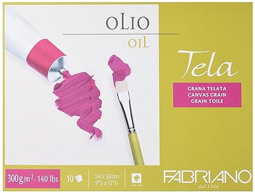 Honsell 68002432 - Fabriano "Tela" Ölmalkarton, Ölmalpapier mit Leinenstruktur, 300 g/m², 24 x 32 cm, 10 Blatt, Block 4 seitig geleimt, säurefrei und alterungsbeständig von Fabriano