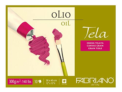 Honsell 68003040 - Fabriano "Tela" Ölmalkarton, Ölmalpapier mit Leinenstruktur, 300 g/m², 30 x 40 cm, 10 Blatt, Block 4 seitig geleimt, säurefrei und alterungsbeständig von Fabriano