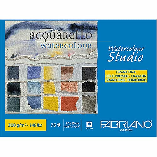 Honsell 75302735 - Fabriano Watercolour Aquarellkarton Jumboblock kopfgeleimt, 300 g/m², 27 x 35 cm, 75 Blatt, naturweiß, Feinkorn, säurefrei, samtartige Oberfläche von Fabriano