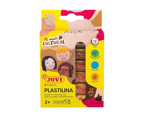 Jovi Plastilin, leicht formbare Modelliermasse für Kinder ab 2 Jahren, 6 Stangen je 15g, Multikulturelle Farben von Jovi