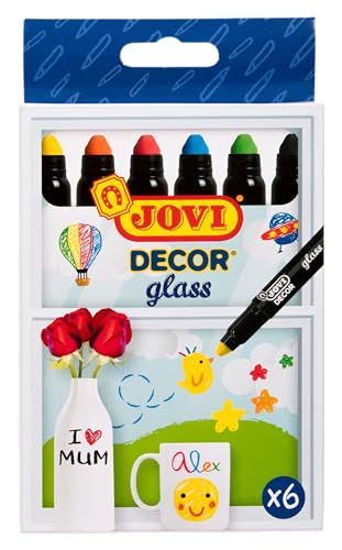 Jovi Decor Wachsmalstifte für glatte Flächen (Fenster, Spiegel, Porzellan, o.ä.) 6 Farben im Kartonetui von Jovi