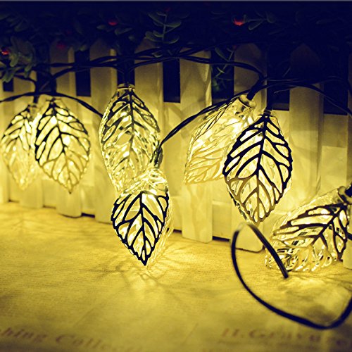 KINGCOO Geometrische Schnur Lichter Außen, 15.7FT 20LEDWarmweiß Beleuchtung Metall Ambiente Ornament Solar Dekorative Lichterketten für Schlafzimmer Garten Hochzeit(Blatt) von KINGCOO