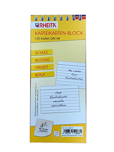 Karteikarten-Block liniert DIN A8 mit 120 Karten 170g/m² ideal für Schule Bildung Freizeit u. Beruf von Unbekannt