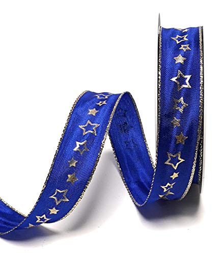 Schleifenband 20m x 25mm Blau - Gold Sterne Dekoband Geschenkband [1755] von Konrad Arnold