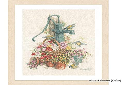 Lanarte PN-0007958 Kreuzstichset Blumen/Wasserpumpe, Zahlmuster Zählmusterpackung, Baumwolle, mehrfarbig, 29 x 39 cm / 11,6" x 15,6" von Lanarte