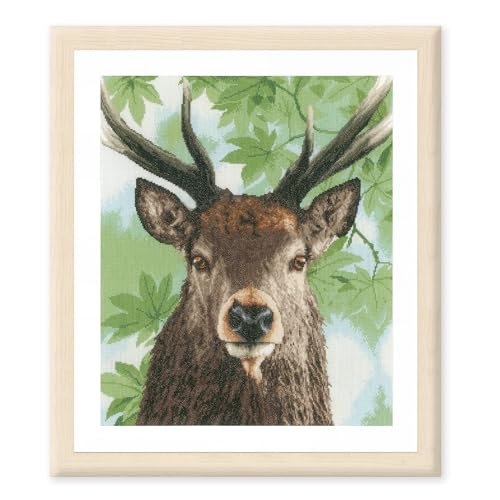 Lanarte Kreuzstich Stickpackungen Gezählter Kreuzstichbilder Set HIRSCH Wanddekoration Handarbeit Set für Erwachsene 40 x 49 cm DIY Deko Bastelset Handwerker Kreative Geschenkset von Lanarte