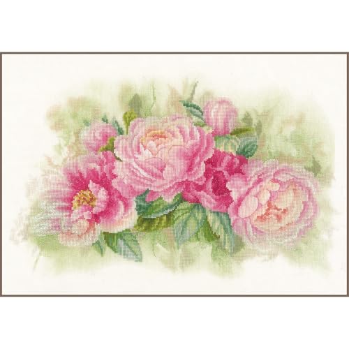 Lanarte Kreuzstich Stickpackungen Gezählter Kreuzstichbilder Set PFINGSTROSEN Wanddekoration Handarbeit Set für Erwachsene 41 x 26 cm DIY Deko Bastelset Handwerker Kreative Geschenkset von Lanarte
