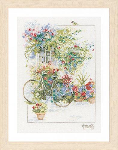 Lanarte Zählmusterpackung Fassade mit Blumen Zählstoff Kreuzstichpackung, Baumwolle, Mehrfarbig, 29 x 39 x 0.3 cm von Lanarte