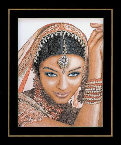 Lanarte Kreuzstich Stickpackungen Gezählter Kreuzstichbilder Set INDISCHE FRAU Wanddekoration Handarbeit Set für Erwachsene 39 x 49 cm DIY Deko Bastelset Handwerker Kreative Geschenkset von Lanarte