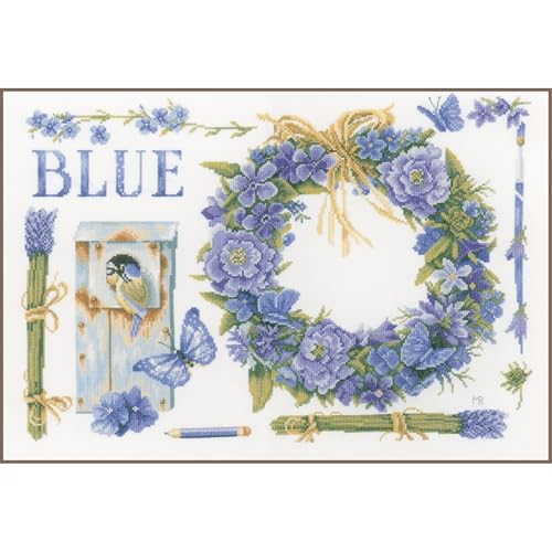 Lanarte Kreuzstich Stickpackungen Gezählter Kreuzstichbilder Set LAVENDEL & BLAUMEISE Wanddekoration Handarbeit Set für Erwachsene 50 x 35 cm DIY Deko Bastelset Handwerker Kreative Geschenkset von Lanarte