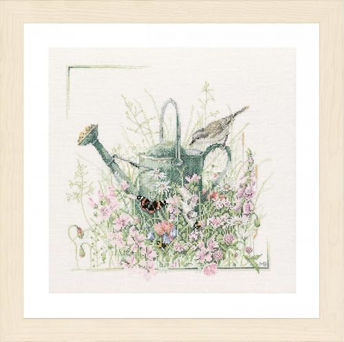 Lanarte Kreuzstich Stickpackungen Gezählter Kreuzstichbilder Set GIESSKANNE Wanddekoration Handarbeit Set für Erwachsene ca. 36 x 36 cm DIY Deko Bastelset Handwerker Kreative Geschenkset von Lanarte
