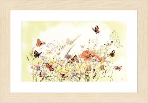 Lanarte Kreuzstich Stickpackungen Gezählter Kreuzstichbilder Set SCHMETTERLINGE & BLUMEN Wanddekoration Handarbeit Set für Erwachsene 56 x 32 cm DIY Deko Bastelset Handwerker Kreative Geschenkset von Lanarte