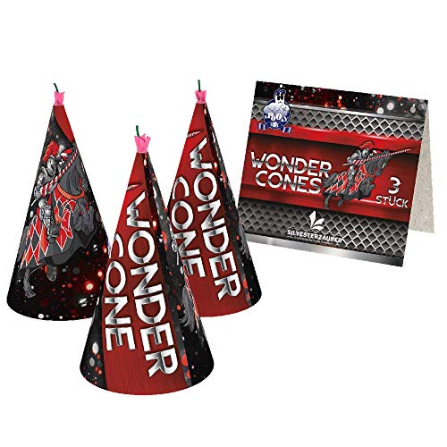 Lesli Feuerwerk Wonder Cones - 3 Silbervulkane mit rotem Laserlicht von Lesli