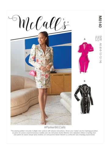McCall's M8140A5 Schnittmuster-Set für Damen mit Gürtel und Blazer, Design Code M8140, Papier, weiß, Sizes 6-14 von McCall's