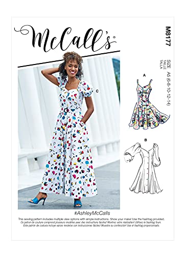 McCall's M8177F5 Damenkleid, Prinzessinnen-Saum, Knopf, Schnittmuster M8177, Papier, weiß, Sizes 16-24 von McCall's