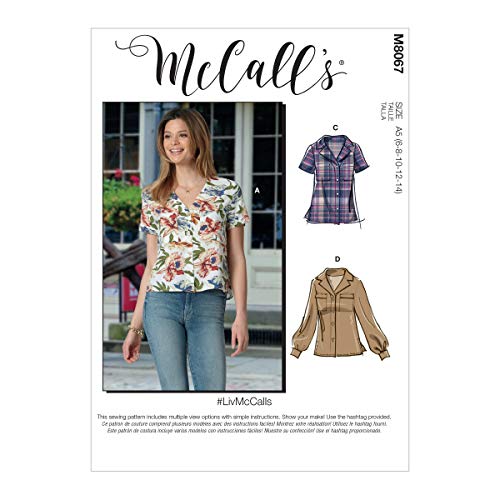 McCall's Misses' Button-Front with Collar and Sleeve (14-16-18-20-22) McCalls Pattern M8067E5 Damen-Tops mit Knopfleiste und Kragen und Ärmeln Optionen E5 (44-46-48), verschieden von McCall's