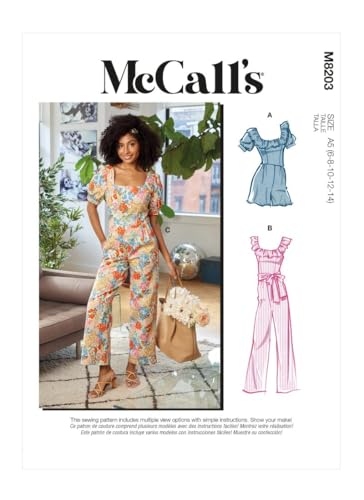 McCall's Schnittmuster M8203F5 F5 (16-18-20-22-24) Damen-Strampler, Jumpsuits und Schärpe, Papier, mehrfarbig von McCall's