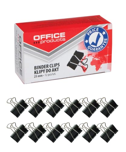 Office Products Foldback-Klammern 25mm / 12 Stück/aus Metall/Schwarz/Silber/Unempfindlich Gegen Verformung/Büroklammern Papierklammern von OFFICE PRODUCTS