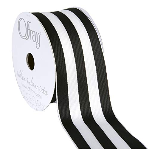 Offray 140640 Berwick 2.5" Wide Wired Edge Karneval Ripsband, Black and White Stripe Pattern, 25 Yards von Berwick