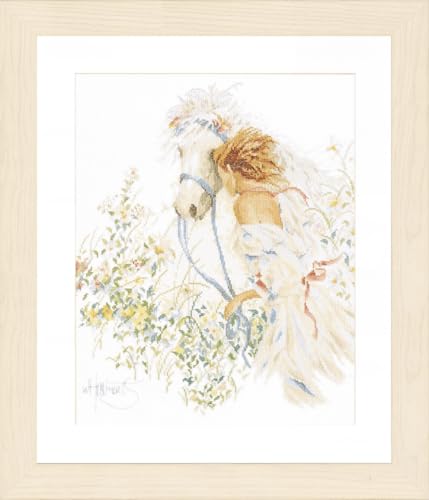 Lanarte Kreuzstich Stickpackungen Gezählter Kreuzstichbilder Set PFERD UND BLUMEN Wanddekoration Handarbeit Set für Erwachsene 39 x 49 cm DIY Deko Bastelset Handwerker Kreative Geschenkset von Lanarte