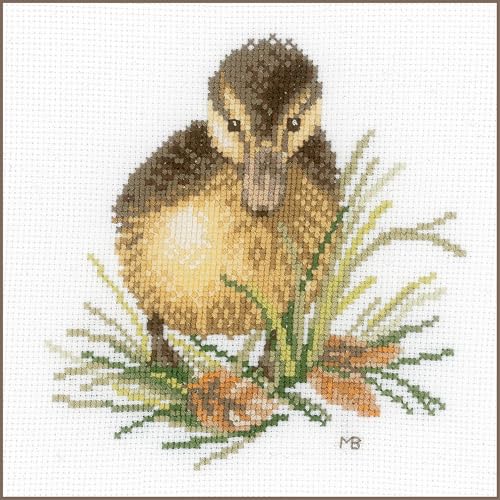Lanarte Kreuzstich Stickpackungen Gezählter Kreuzstichbilder Set ENTLEIN I Wanddekoration Handarbeit Set für Erwachsene 14 x 14 cm DIY Deko Bastelset Handwerker Kreative Geschenkset von Lanarte