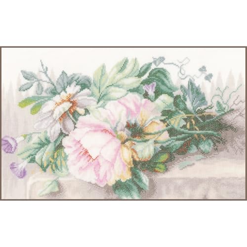 Lanarte Kreuzstich Stickpackungen Gezählter Kreuzstichbilder Set STILLEBEN MIT BLUMEN Wanddekoration Handarbeit Set für Erwachsene 39 x 26 cm DIY Deko Bastelset Handwerker Kreative Geschenkset von Lanarte