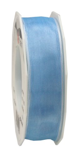 PRÄSENT FOUR SEASONS transparentes Band mit Drahtkante hellblau, 25 m einfarbiges Stoffband, 25 mm Breite, leicht biegsames Schleifenband zum Dekorieren & Basteln, für besondere Anlässe von Präsent