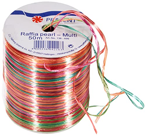 PRÄSENT Raffia Pearl-Multicolour Bastband rot/Magenta/grün, 50 m metallic Dekoband, Verzieren & Basteln, Geschenkband für feierliche Anlässe von PRÄSENT