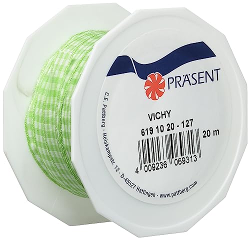 Präsent Vichy Geschenkband apfelgrün/weiß, 20 m Dekoband zum Verzieren & Basteln, 10 mm Breite, Kariertes Band für Bunte Dekos & Geschenkverpackungen, zu feierlichen Anlässen von Präsent