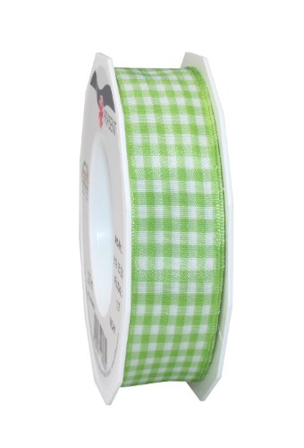Präsent Vichy Geschenkband mit Drahtkante apfelgrün/weiß, 20 m Dekoband zum Verzieren & Basteln, 25 mm Breite, Kariertes Band für Bunte Dekos & Geschenkverpackungen, zu feierlichen Anlässen von Präsent
