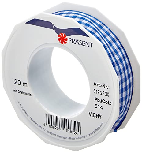 Präsent Vichy Geschenkband mit Drahtkante Royalblau/weiß, 20 m Dekoband zum Verzieren & Basteln, 25 mm Breite, Kariertes Band für Bunte Dekos & Geschenkverpackungen, zu feierlichen Anlässen Präsent Vichy Geschenkband mit Drahtkante Royalblau/weiß, 20 m Dekoband zum Verzieren & Basteln, 25 mm Breite, Kariertes Band für Bunte Dekos & Geschenkverpackungen, zu feierlichen Anlässen von Präsent