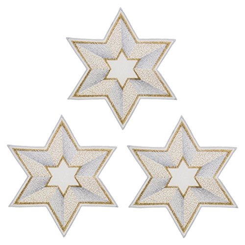 Plauener Spitze Deckchen "Stern" in verschiedenen Größen und Designs (15 cm ecru-silber-gold 3er Set) von Unbekannt