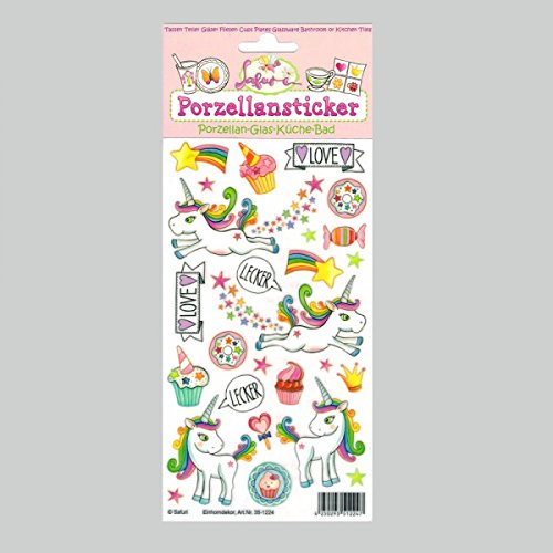 Porzellansticker Einhorn, Regenbogeneinhorn, Sternenstaub, Cupcake, Regenbogen, Stern, Horn, Krone, Herz Porzellansticker Einhorn, Regenbogeneinhorn, Sternenstaub, Cupcake, Regenbogen, Stern, Horn, Krone, Herz von Unbekannt