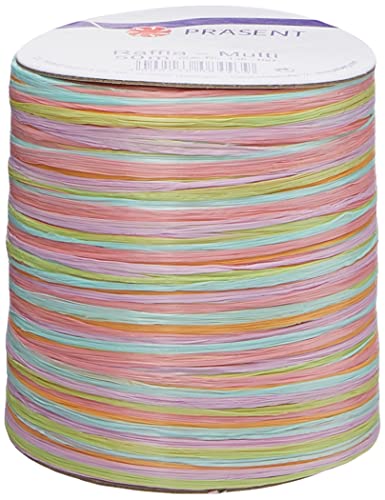 PRÄSENT C.E. Pattberg Raffia-Multicolour Bastband Flieder-orange-grün, 50 m Geschenkband zum Einpacken, 5-strängiges Bastelband für Geschenke, Zubehör zum Dekorieren & Basteln von PRÄSENT