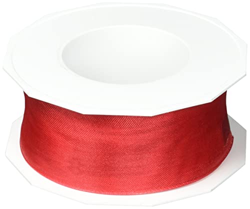 PRÄSENT Four Seasons transparentes Band mit Drahtkante rot, 25 m einfarbiges Stoffband, 40 mm Breite, leicht biegsames Schleifenband zum Dekorieren & Basteln, für besondere Anlässe von PRÄSENT