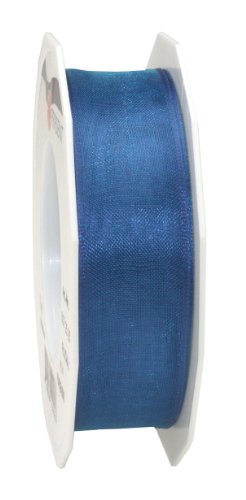 PRÄSENT FOUR SEASONS transparentes Band mit Drahtkante royalblau, 25 m einfarbiges Stoffband, 25 mm Breite, leicht biegsames Schleifenband zum Dekorieren & Basteln, für besondere Anlässe von PRÄSENT