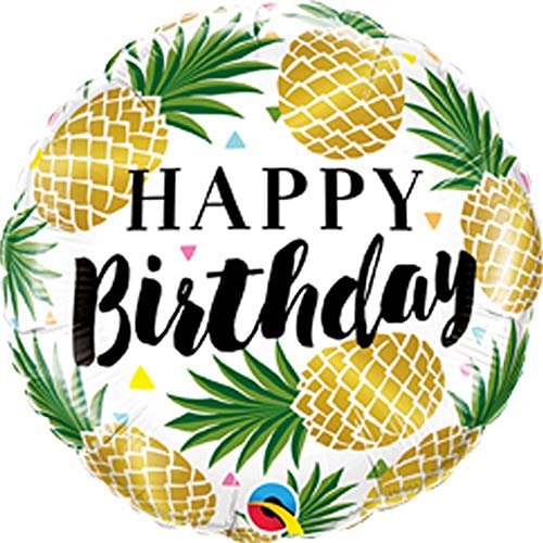Qualatex 57275 45,7 cm Birthday, goldene Ananas Geburtstagsfeier Folienballon, Mehrfarbig, 18" von Qualatex