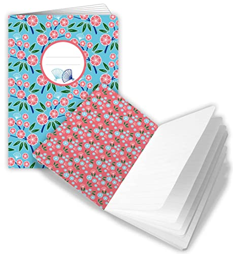 Quire Prächtige Notizen, A5, Blumen-Design, 48 gepunktete Seiten, 150 x 210 mm, Rosa / Blau von Quire