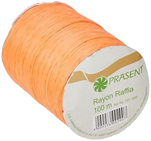 PRÄSENT Rayon Raffia Bastband Tangerine, 100 m Dekoband zum Einpacken von Geschenken, Verzieren & Basteln festlicher Dekos, Schleifenband für besondere Anlässe von PRÄSENT