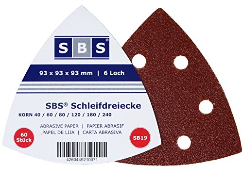 SBS Schleifdreiecke | 93x93x93mm | 300 Stück | mit Klettverschluss | je Korn 50x 40/60/80/120/180/240 Delta Schleifscheiben von SBS