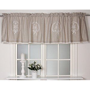 Scheibengardine Kurzgardine Bistrogardine Gardine Vorhang 'Emmy' 55 x 250 cm (HxB) bestickt mit Monogramm Spitze beige Baumwolle Landhaus Shabby French Vintage Retro Antik Nostalgie von Unbekannt